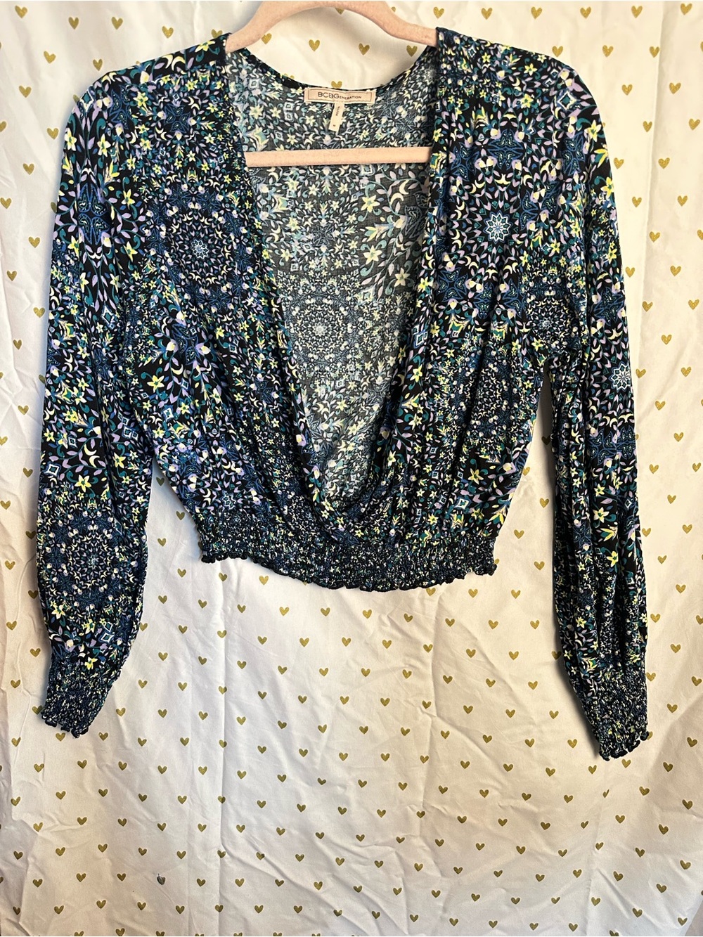 BCBGeneration Navy Blue Floral Wrap Crop Top